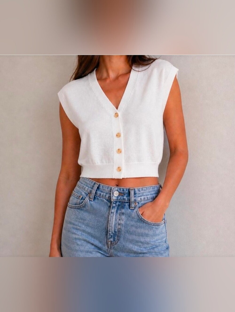 Song Of Style White Sweater Vest By Aimee Song M Medium Sleeveless Button Shirt